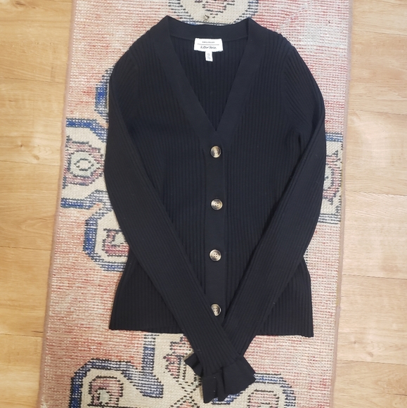 & Other Stories Black Ribbed Ruffle Cardigan - Picture 3 of 10